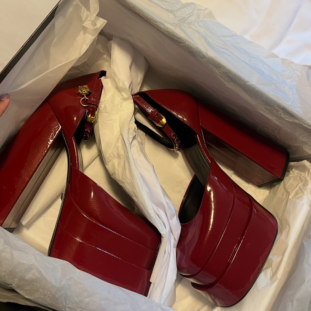 Versace Glossy Red Platform Heels